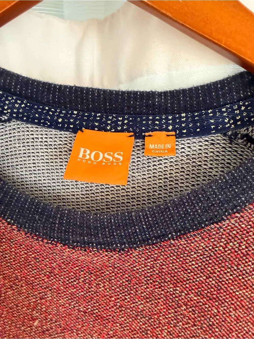 BOSS Orange Classic Men’s Two-Tone Red & Blue Crewneck Raglan Sweater